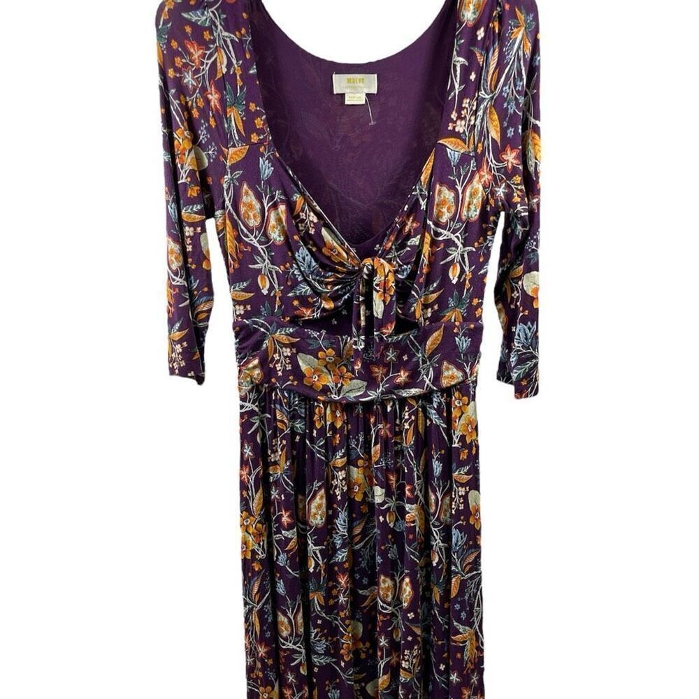 Maeve Anthropologie Burgundy Floral Pullover Dress Size M